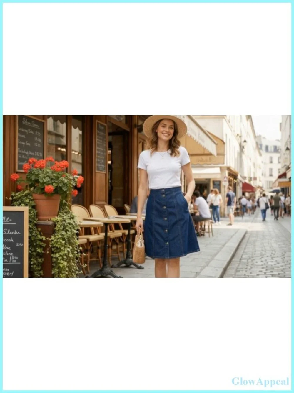 High Waist A-Line Denim Skirt with Button Front, Knee Length Casual Cotton